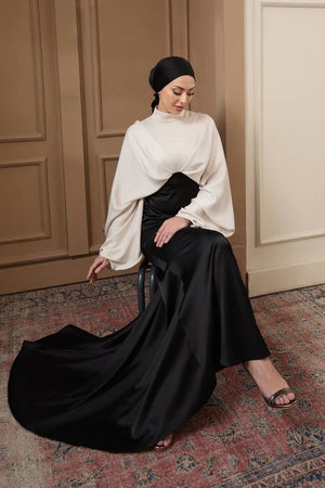 Serra Tesettür Abiye - FioraofDress - tesettur - abiye - 36 - Krem Siyah - hijab - evening - dress