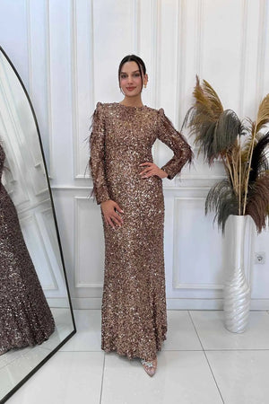 Shine Tesettür Abiye - FioraofDress - tesettur - abiye - Kahve - 38 - hijab - evening - dress