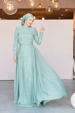 Smile Tesettür Abiye - FioraofDress - tesettur - abiye - 44 - mint - hijab - evening - dress