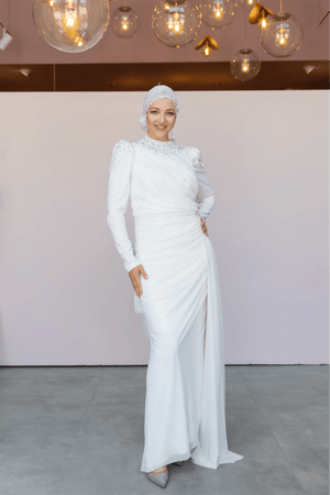 Stoneart Tesettür Abiye - FioraofDress - tesettur - abiye - 44 - Ekru - hijab - evening - dress