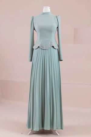 Velor Tesettur Abiye - FioraofDress - tesettur - abiye - mint yeşili - 38 - hijab - evening - dress