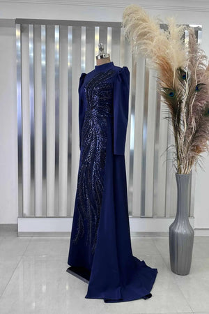 Yaprak Tesettür Abiye - FioraofDress - tesettur - abiye - LACİVERT - 38 - hijab - evening - dress