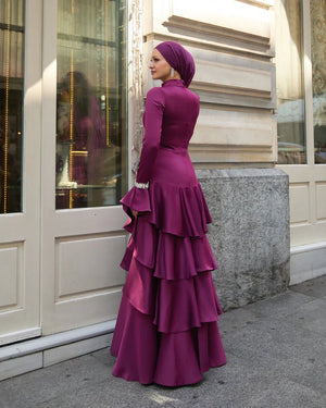 Zümra Taşlı Tesettür Abiye - FioraofDress - tesettur - abiye - Mürdüm - 36 - hijab - evening - dress