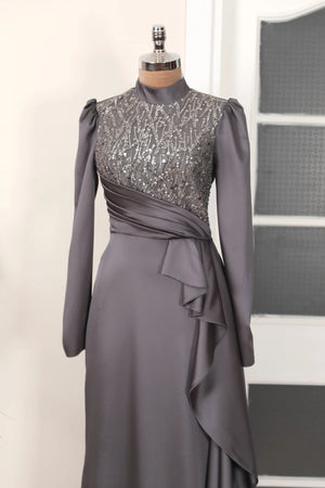 Adriana Abiye - FioraofDress - tesettur - abiye - 38 - Antrasit - hijab - evening - dress