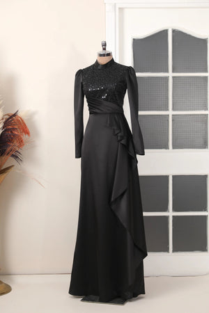 Adriana Abiye - FioraofDress - tesettur - abiye - 38 - Siyahh - hijab - evening - dress