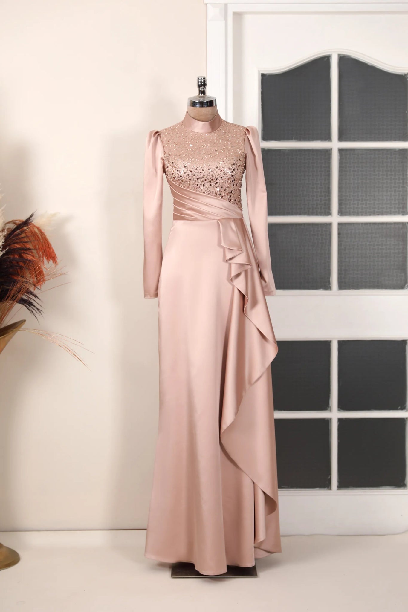 Adriana Abiye - FioraofDress - tesettur - abiye - 38 - Pudra - hijab - evening - dress