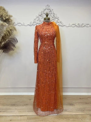 Ahu Tesettür Abiye - FioraofDress - tesettur - abiye - TURUNCU - 36 - hijab - evening - dress