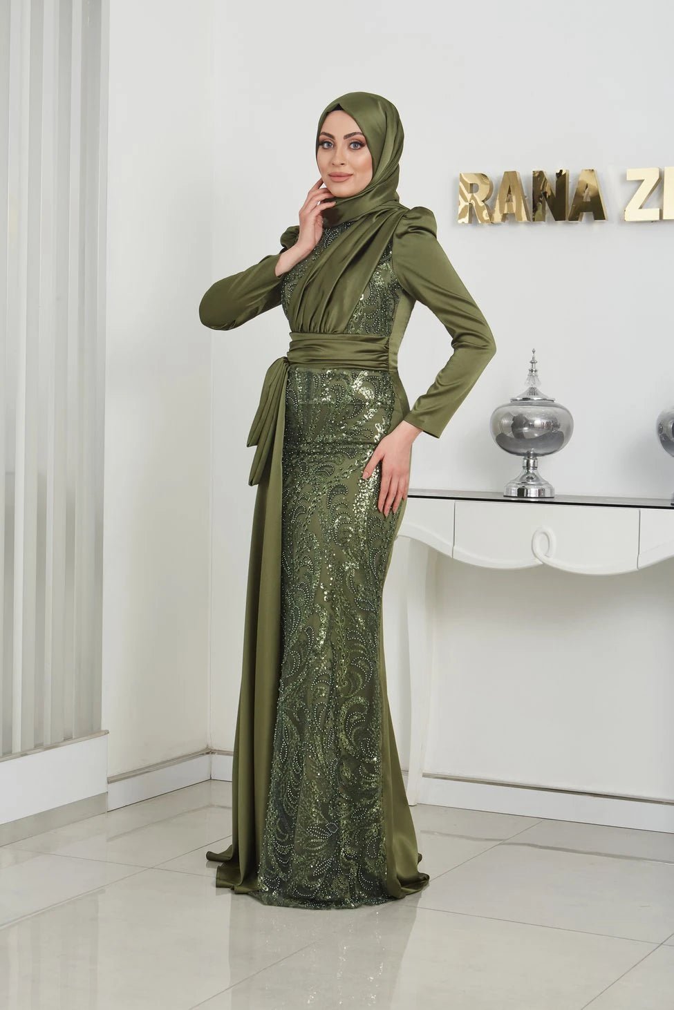 Alissa Tesettür Abiye - FioraofDress - tesettur - abiye - 44 - haki - hijab - evening - dress