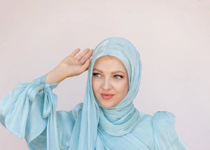 Bella İpek Dokuda Organze Şal Mint - FioraofDress - tesettur - abiye - hijab - evening - dress