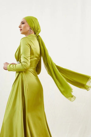 Berra Taşlı Yağ Yeşili Tesettür Abiye - FioraofDress - tesettur - abiye - 42 - YAĞ YEŞİLİ - hijab - evening - dress