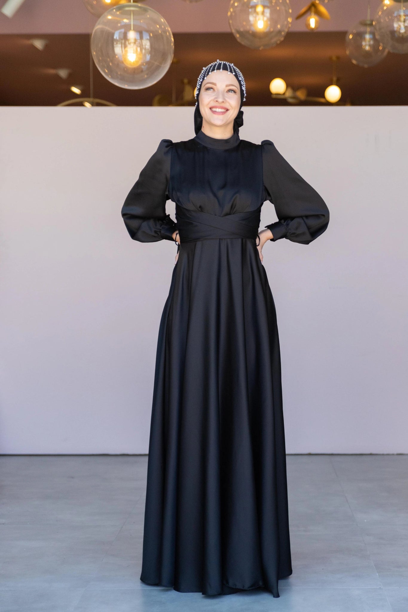 Çarpraz Saten Tesettür Abiye - FioraofDress - tesettur - abiye - 38 - SİYAH - hijab - evening - dress