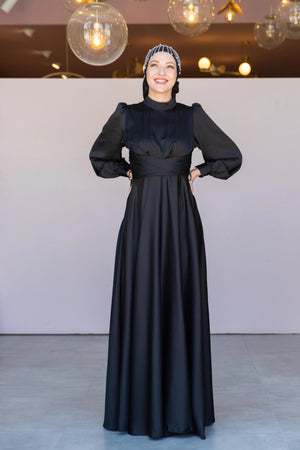Çarpraz Saten Tesettür Abiye - FioraofDress - tesettur - abiye - 38 - SİYAH - hijab - evening - dress