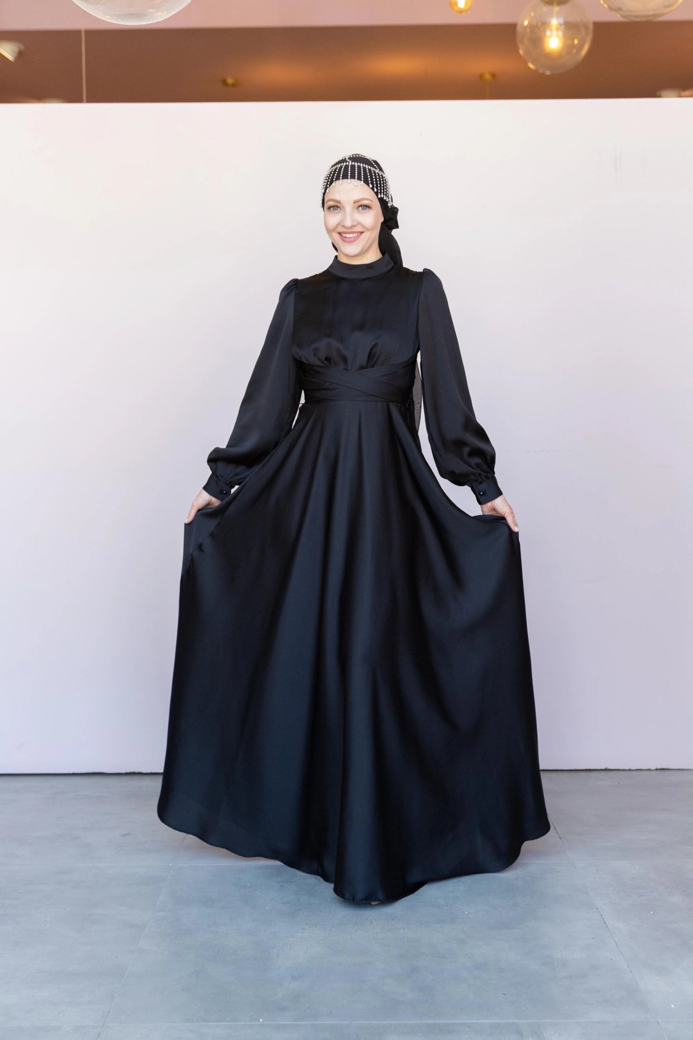 Çarpraz Saten Tesettür Abiye - FioraofDress - tesettur - abiye - 38 - SİYAH - hijab - evening - dress