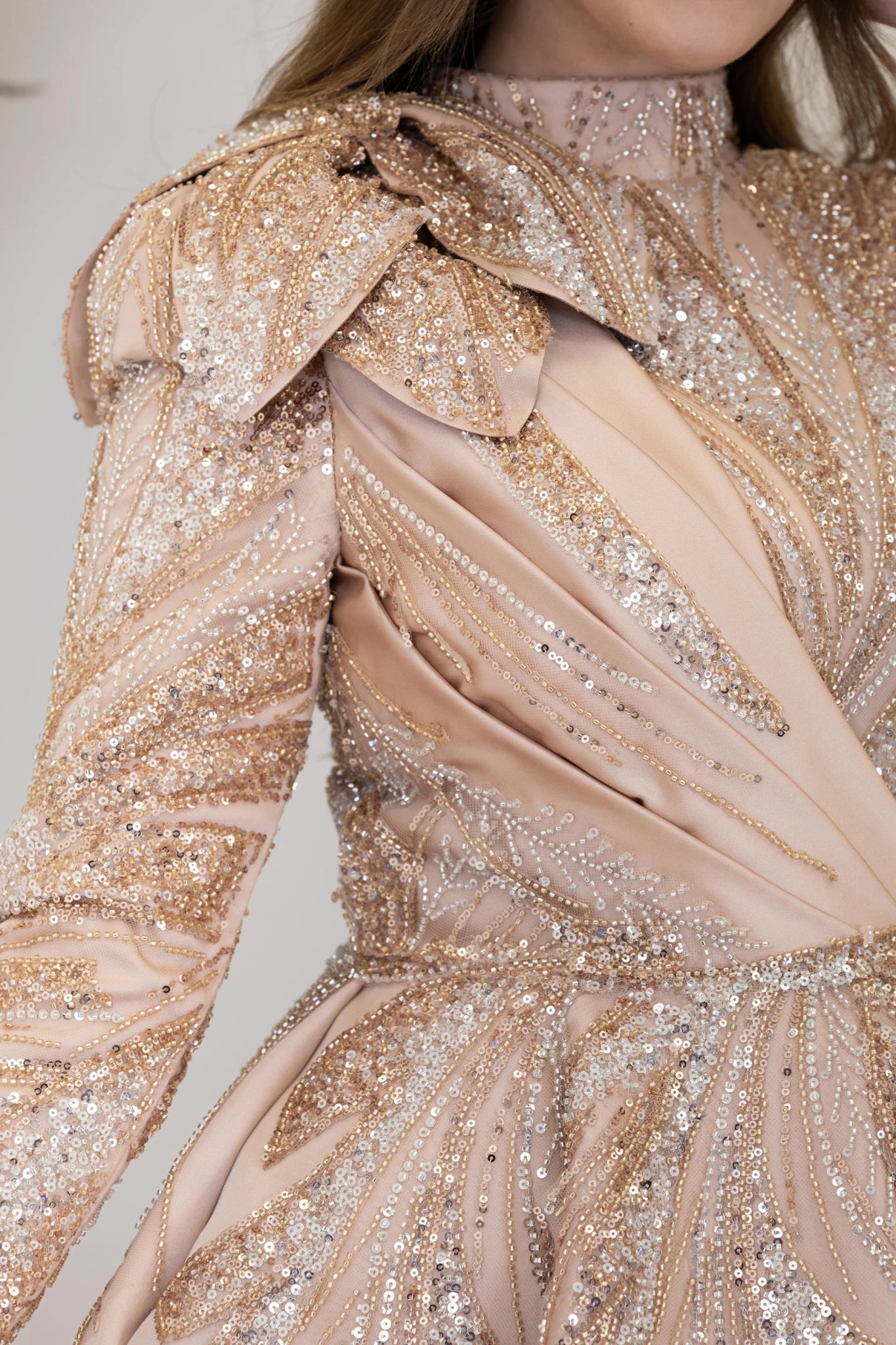 Çiçek Detaylı Larin Tesettür Abiye - FioraofDress - tesettur - abiye - GOLD - 38 - hijab - evening - dress