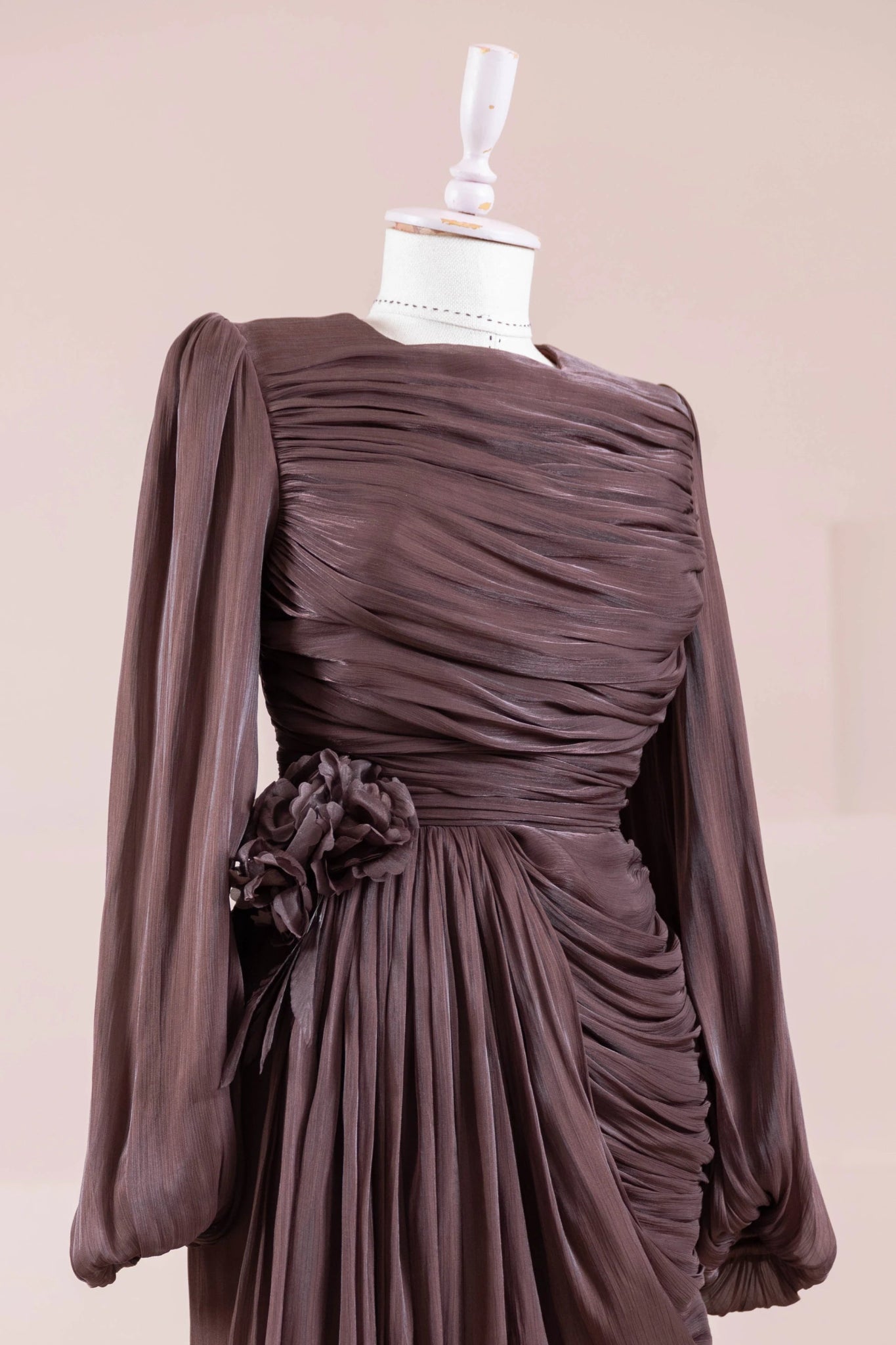 Çiçekli Lotus Tesettür Abiye - FioraofDress - tesettur - abiye - Mocha - 38 - hijab - evening - dress