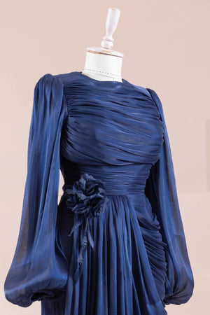 Çiçekli Lotus Tesettür Abiye - FioraofDress - tesettur - abiye - lacivert - 38 - hijab - evening - dress