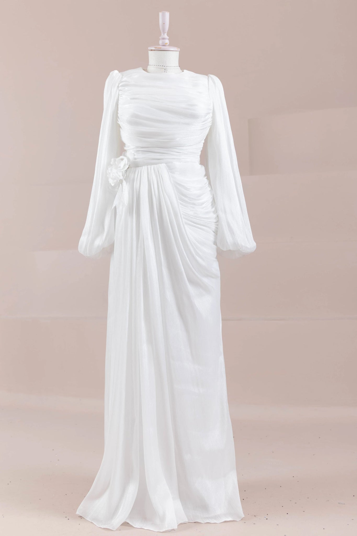 Çiçekli Lotus Tesettür Abiye - FioraofDress - tesettur - abiye - Beyaz - 38 - hijab - evening - dress