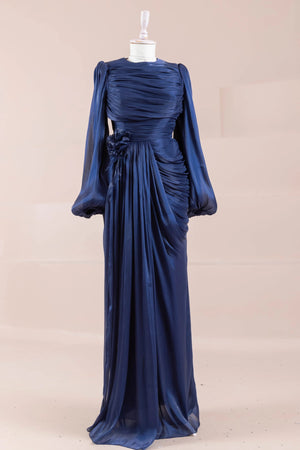 Çiçekli Lotus Tesettür Abiye - FioraofDress - tesettur - abiye - lacivert - 38 - hijab - evening - dress