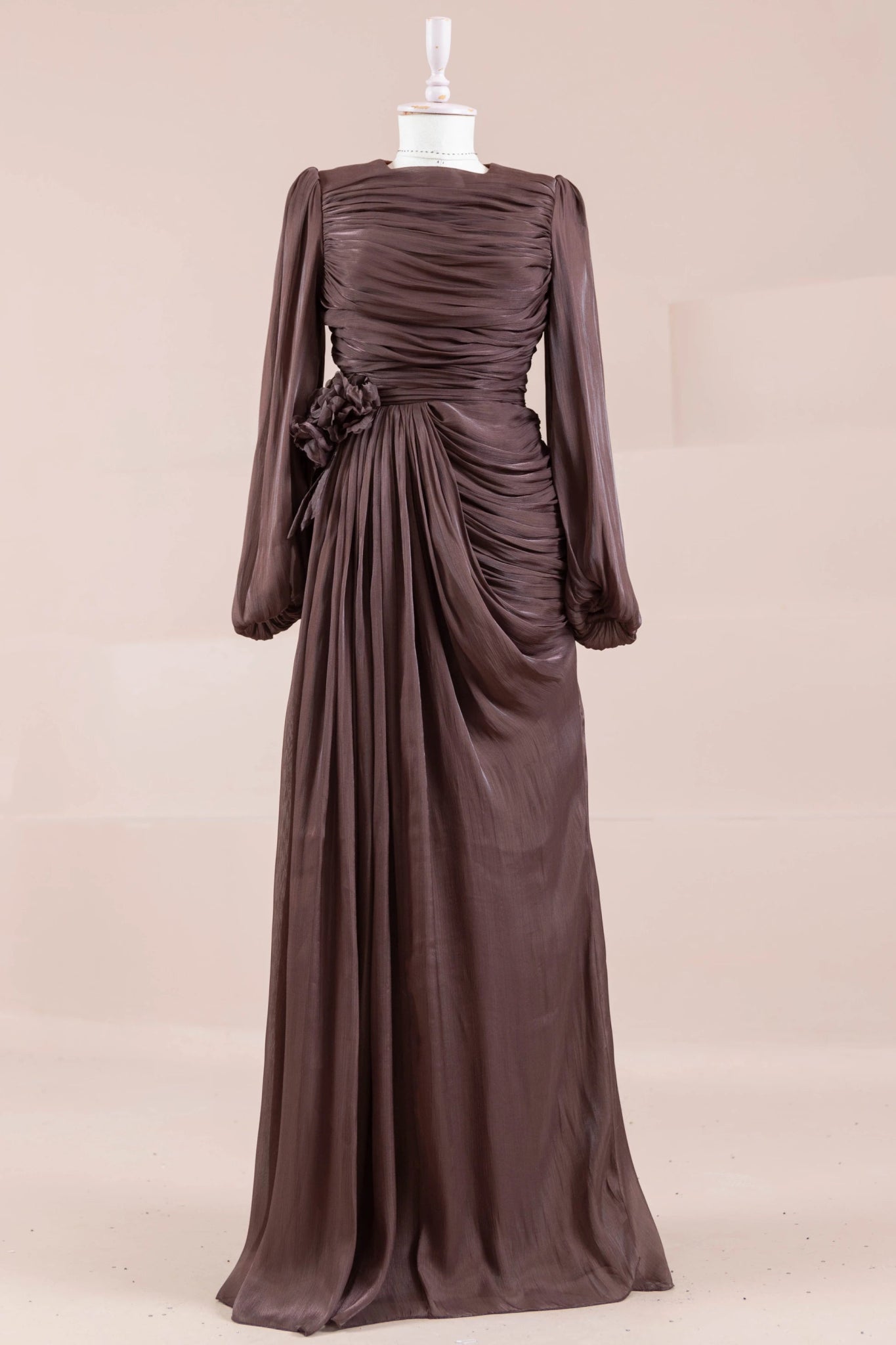 Çiçekli Lotus Tesettür Abiye - FioraofDress - tesettur - abiye - Mocha - 38 - hijab - evening - dress