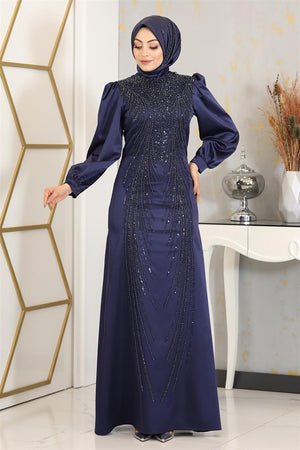 Cindy Tesettür Abiye Lacivert - FioraofDress - tesettur - abiye - 48 - hijab - evening - dress