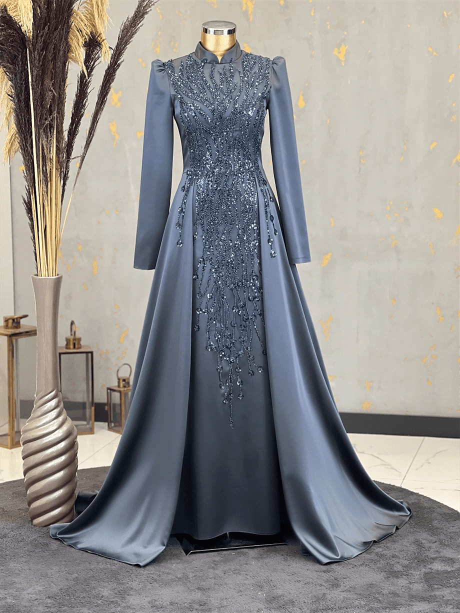 Damla Tesettür Abiye Antrasit - FioraofDress - tesettur - abiye - 48 - hijab - evening - dress