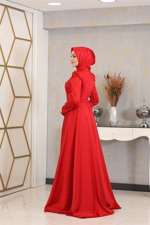 Damla Tesettür Abiye Kırmızı - FioraofDress - tesettur - abiye - 48 - hijab - evening - dress