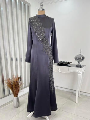 Deniz Balık Etek Tesettür Abiye Gri - FioraofDress - tesettur - abiye - 48 - hijab - evening - dress
