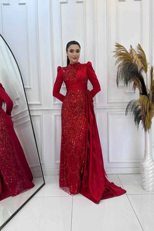 Dicle Tesettür Abiye - FioraofDress - tesettur - abiye - 48 - Kırmızı - hijab - evening - dress