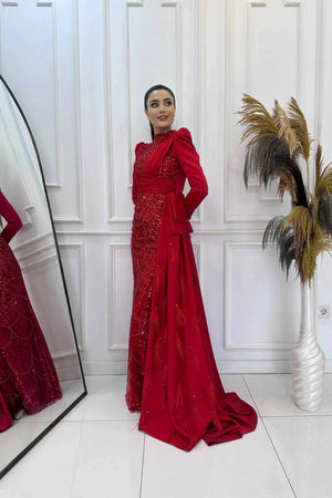 Dicle Tesettür Abiye - FioraofDress - tesettur - abiye - 48 - Kırmızı - hijab - evening - dress