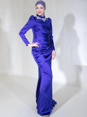 Drapeli Mira Tesettür Abiye - FioraofDress - tesettur - abiye - 44 - SAX - hijab - evening - dress