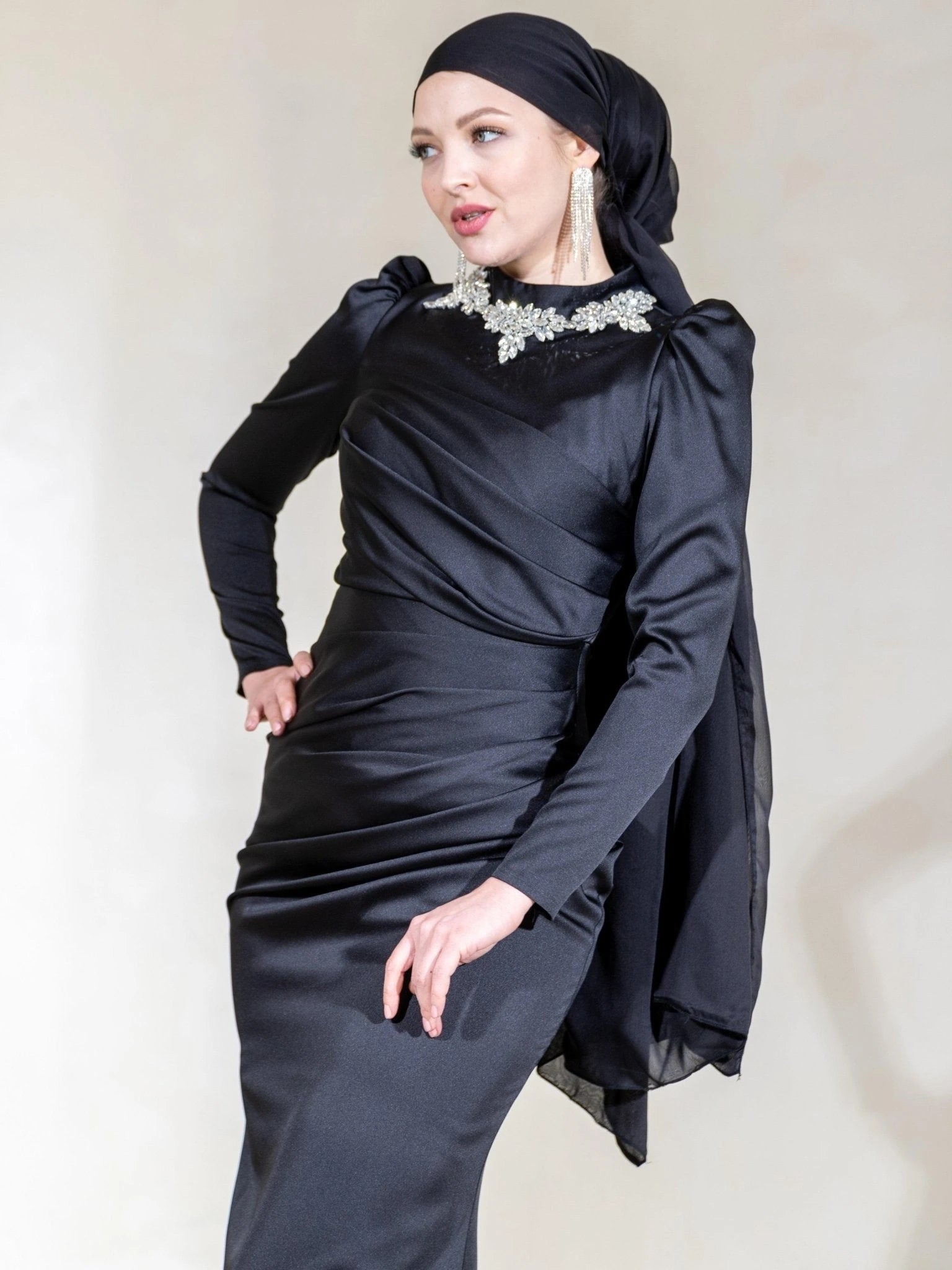 Drapeli Mira Tesettür Abiye - FioraofDress - tesettur - abiye - 44 - Siyahh - hijab - evening - dress