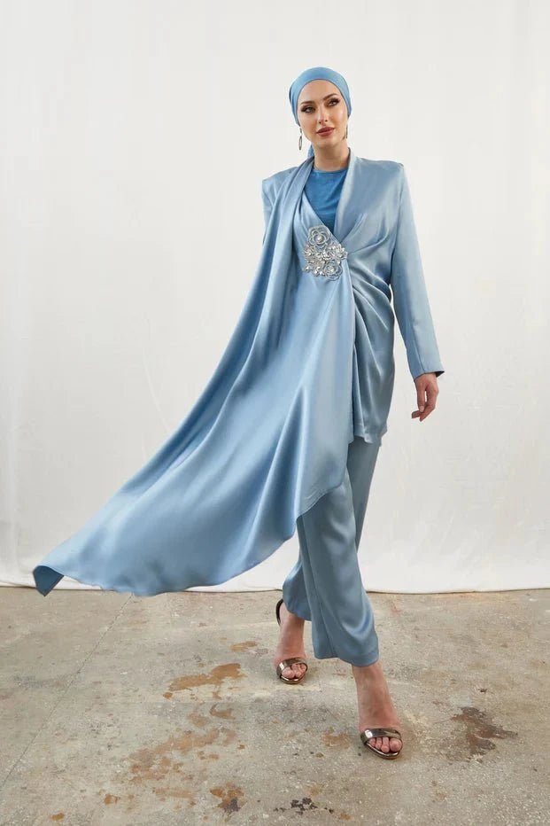 Duru Taşlı Bebe Mavisi Tesettür Takım - FioraofDress - tesettur - abiye - 42 - BEBE MAVİSİ - hijab - evening - dress