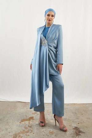 Duru Taşlı Bebe Mavisi Tesettür Takım - FioraofDress - tesettur - abiye - 42 - BEBE MAVİSİ - hijab - evening - dress