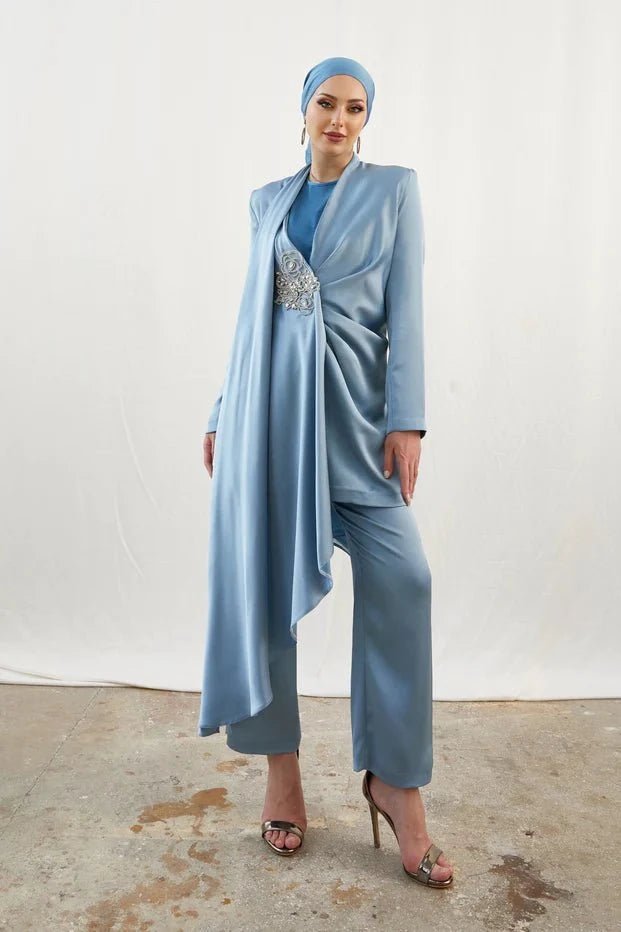 Duru Taşlı Bebe Mavisi Tesettür Takım - FioraofDress - tesettur - abiye - 42 - BEBE MAVİSİ - hijab - evening - dress