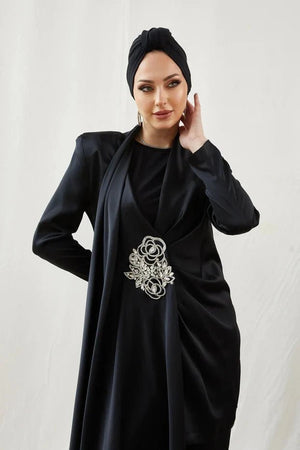Duru Taşlı Siyah Tesettür Takım - FioraofDress - tesettur - abiye - 42 - hijab - evening - dress