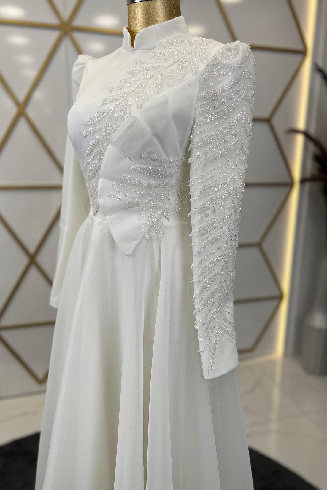 Ela Tesettür Abiye Beyaz - FioraofDress - tesettur - abiye - 48 - hijab - evening - dress