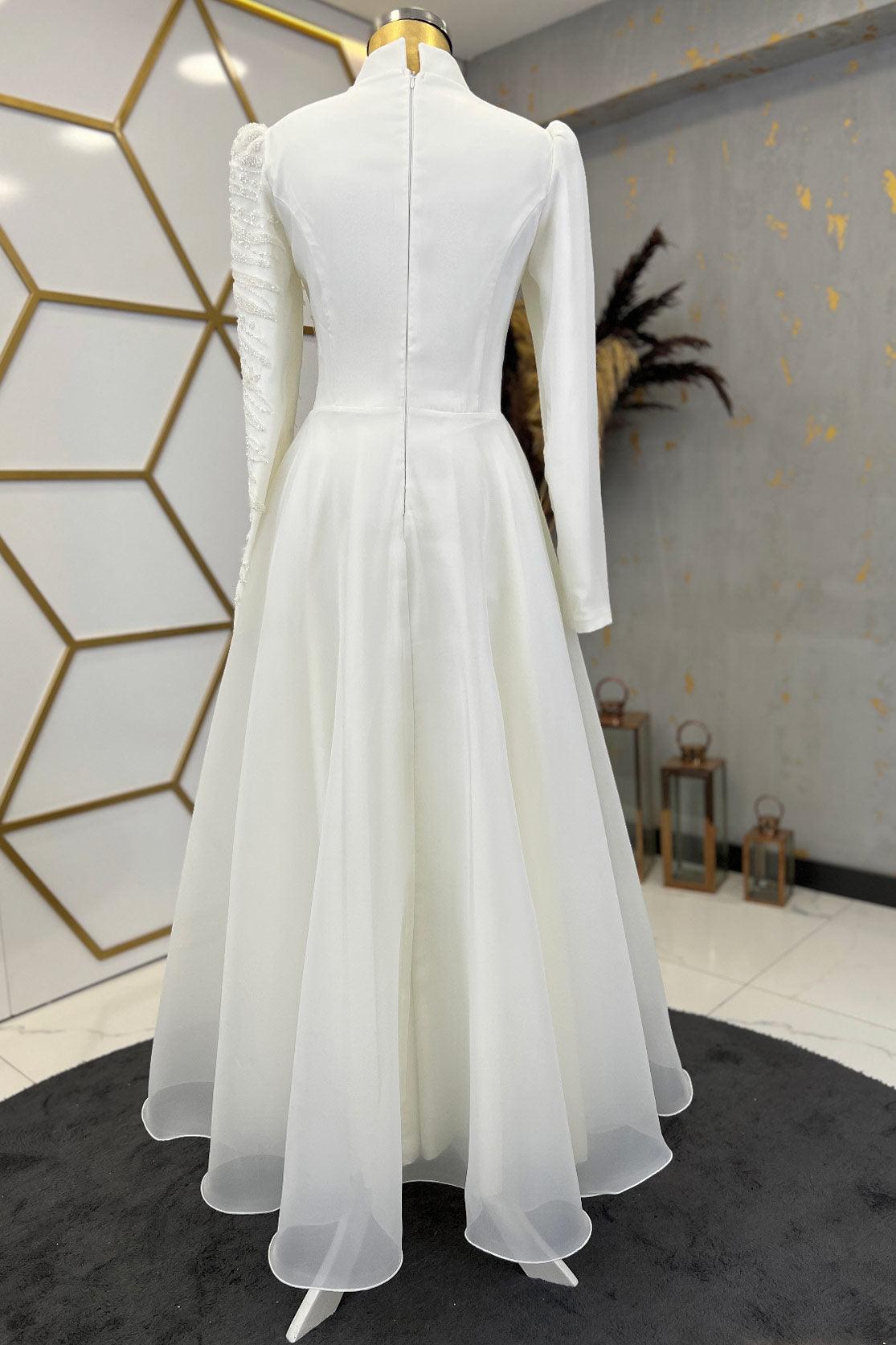 Ela Tesettür Abiye Beyaz - FioraofDress - tesettur - abiye - 48 - hijab - evening - dress