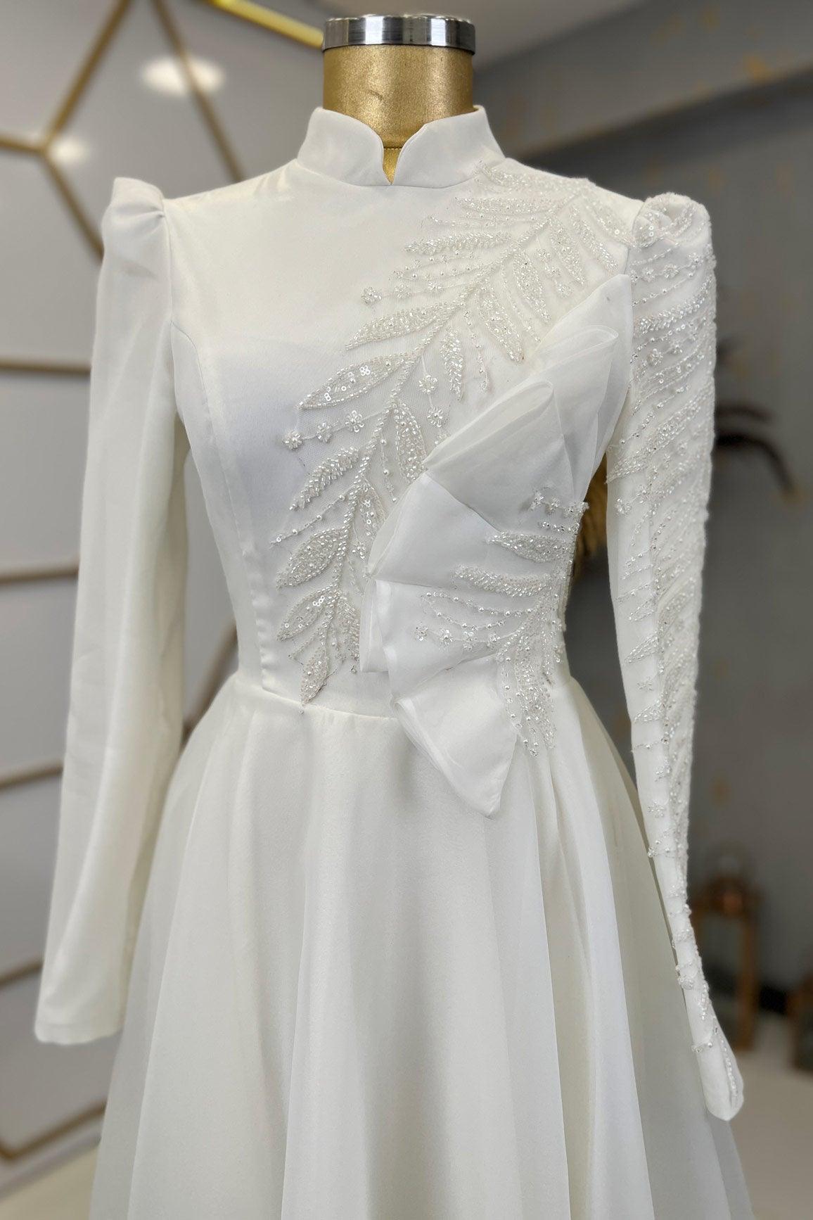 Ela Tesettür Abiye Beyaz - FioraofDress - tesettur - abiye - 48 - hijab - evening - dress