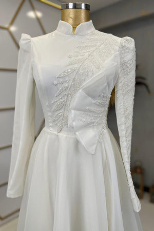 Ela Tesettür Abiye Beyaz - FioraofDress - tesettur - abiye - 48 - hijab - evening - dress