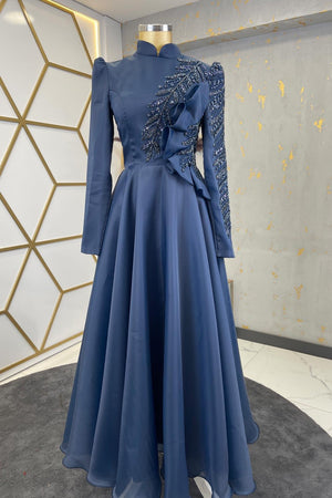 Ela Tesettür Abiye Lacivert - FioraofDress - tesettur - abiye - 48 - hijab - evening - dress