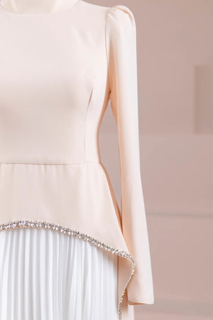 Elise Tesettür Abiye - FioraofDress - tesettur - abiye - somon beyaz - 38 - hijab - evening - dress