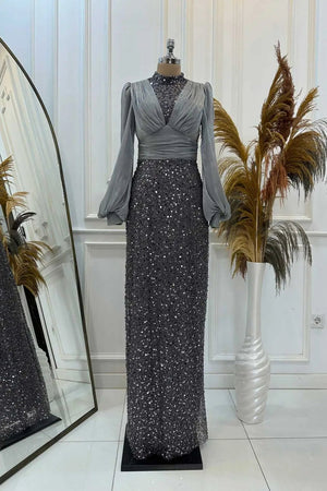 Ella Tesettür Abiye - FioraofDress - tesettur - abiye - Antrasit - 38 - hijab - evening - dress