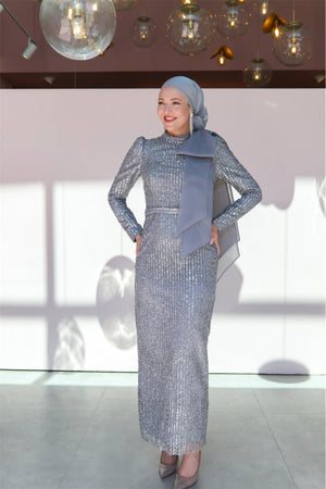 Farilya Tesettür Abiye - FioraofDress - tesettur - abiye - 46 - gri - hijab - evening - dress