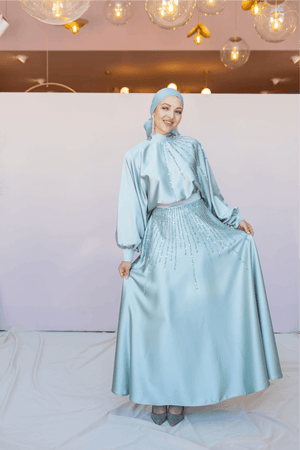 Fiona Tesettür Takım - FioraofDress - tesettur - abiye - 44 - Su Yeşili - hijab - evening - dress