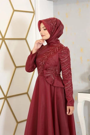 Flower Abiye - FioraofDress - tesettur - abiye - 38 - BORDO - hijab - evening - dress