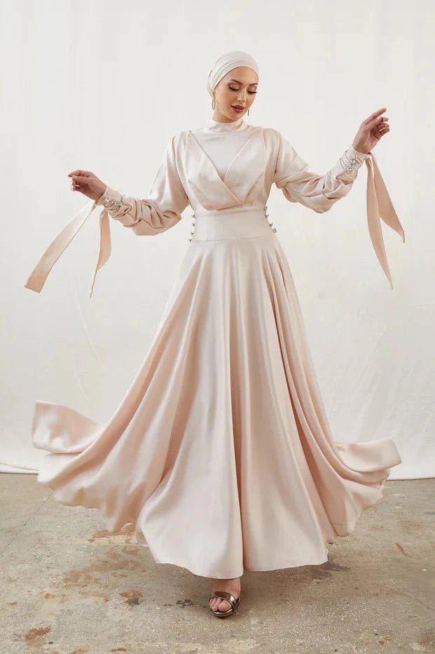 Gözde Düğmeli Somon Tesettür Abiye - FioraofDress - tesettur - abiye - 42 - hijab - evening - dress