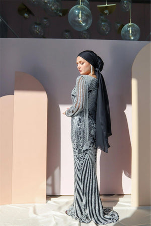 Handmade Embroidered AH1001 - FioraofDress - tesettur - abiye - 48 - hijab - evening - dress