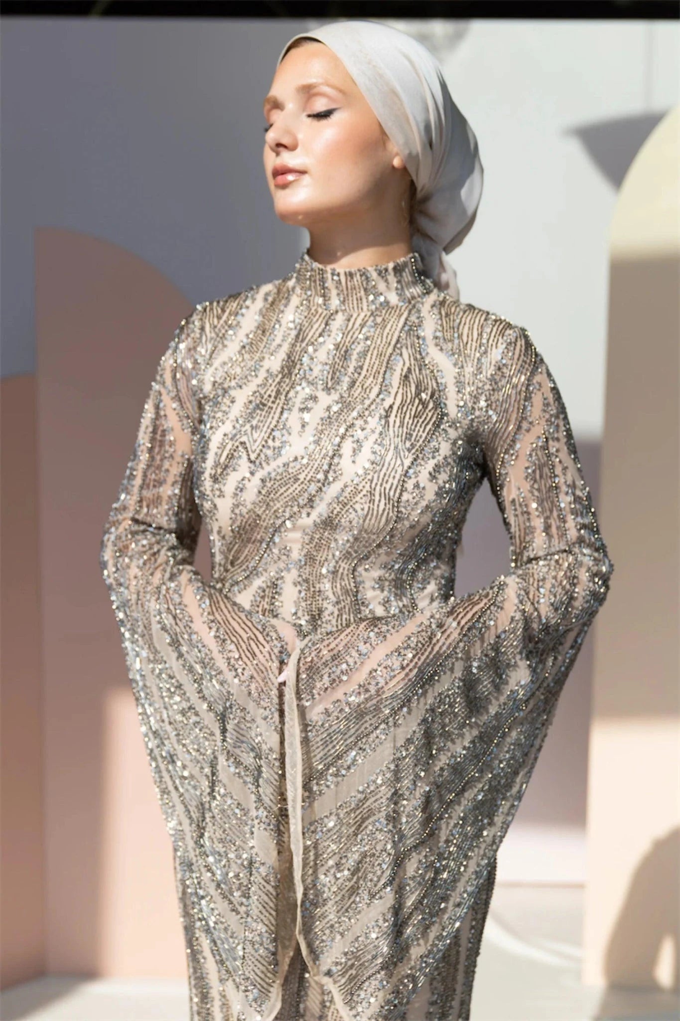 Handmade Embroidered AH1005 - FioraofDress - tesettur - abiye - 48 - GOLD - hijab - evening - dress