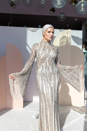 Handmade Embroidered AH1005 - FioraofDress - tesettur - abiye - 48 - GOLD - hijab - evening - dress