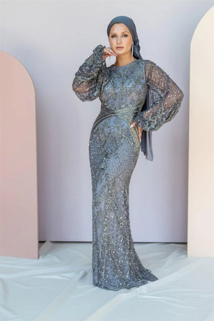 Handmade Embroidered AH1020 - FioraofDress - tesettur - abiye - 48 - hijab - evening - dress